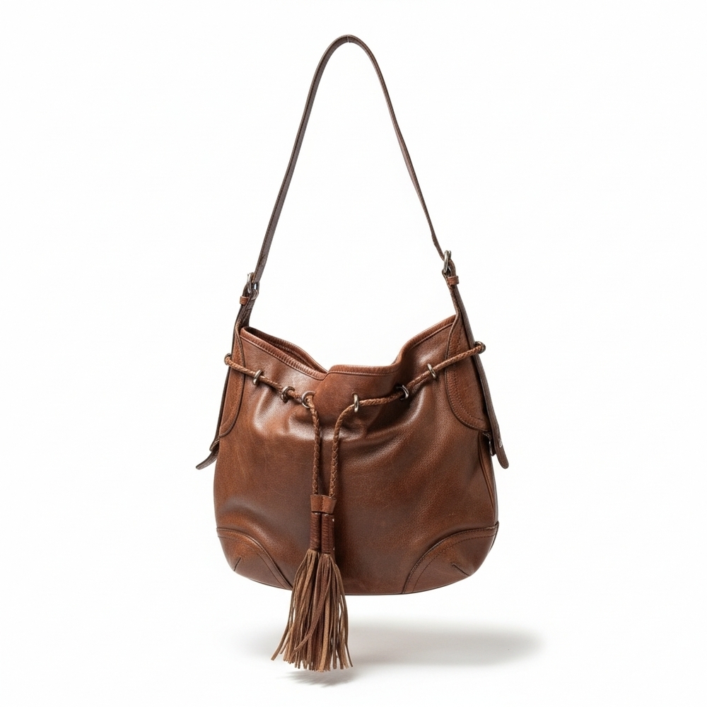 DKNY Brown Leather Hobo Bag with Tassel